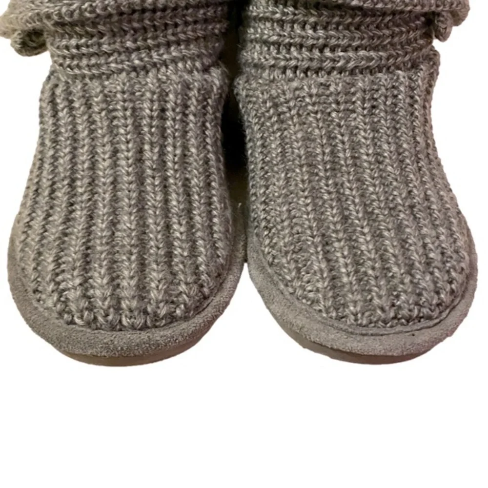 BearPaw Knit Tall Gray Boots Fold Over Pull On Cozy Size 6